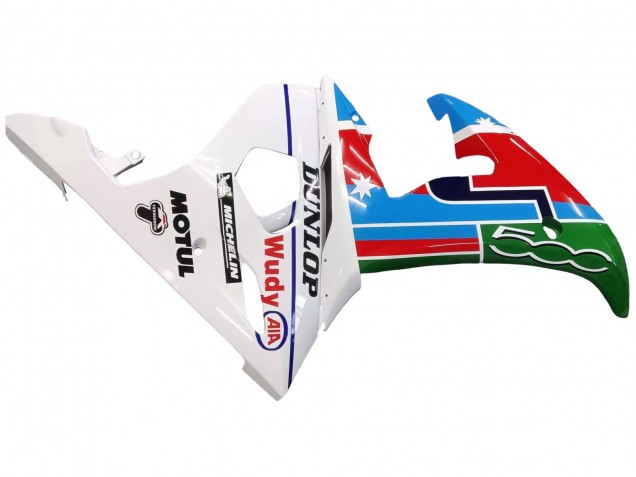 Erschwingliche Yamaha YZF 600 R6 Motorrad Verkleidung 2005 - Hellblau Weiss Grun Rot Kastinee Dunlop Motul