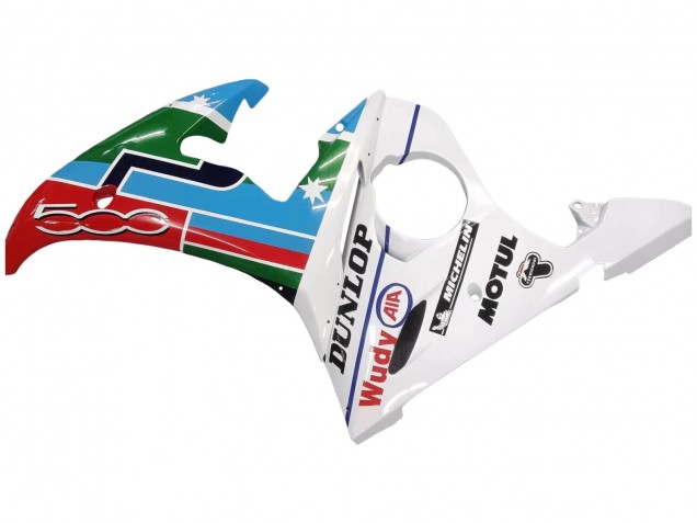 Erschwingliche Yamaha YZF 600 R6 Motorrad Verkleidung 2005 - Hellblau Weiss Grun Rot Kastinee Dunlop Motul