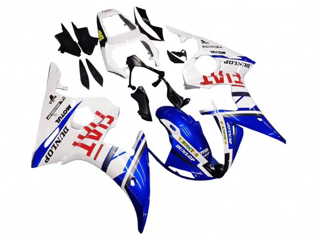 Erschwingliche Yamaha YZF 600 R6 Motorrad Verkleidung 2005 - Weiss Blau Dunlop Fiat Motul