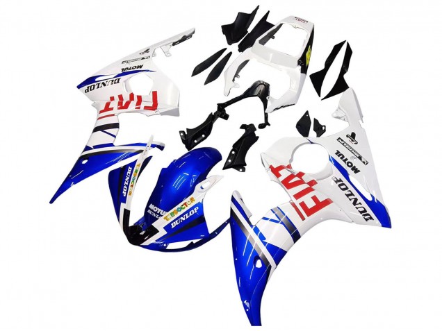 Erschwingliche Yamaha YZF 600 R6 Motorrad Verkleidung 2005 - Weiss Blau Dunlop Fiat Motul