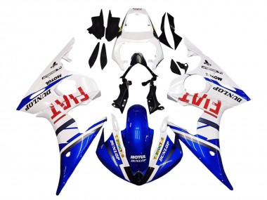 Erschwingliche Yamaha YZF 600 R6 Motorrad Verkleidung 2005 - Weiss Blau Dunlop Fiat Motul