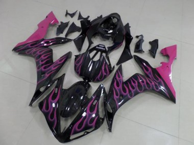 Erschwingliche Yamaha YZF R1 Motorrad Verkleidung 2004-2006 - Glanzendes Schwarz Rosa Flamme