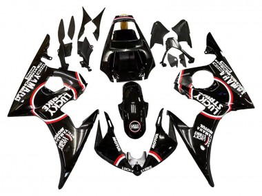 Erschwingliche Yamaha YZF 600 R6 Motorrad Verkleidung 2005 - Glanzendes Schwarz Weiss Lucky Strike Motul