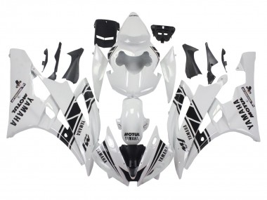Erschwingliche Yamaha YZF 600 R6 Motorrad Verkleidung 2006-2007 - Weiss Glanzendes Schwarz Motul Michelin