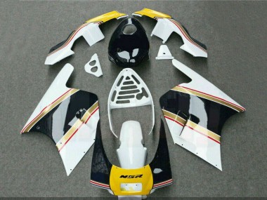 Erschwingliche Honda NSR250R Motorrad Verkleidung 1988-1989 - Weiss Gelb Gold Glanzendes Schwarz