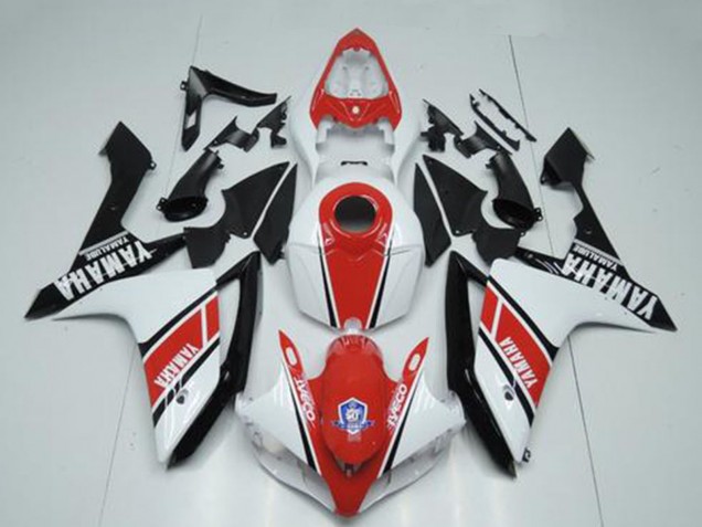 Erschwingliche Yamaha YZF R1 Motorrad Verkleidung 2007-2008 - Weiss Rot Glanzendes Schwarz