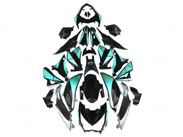 Erschwingliche Kawasaki Z1000 Motorrad Verkleidung 2014-2019 - Hellblau Glanzendes Schwarz Silber