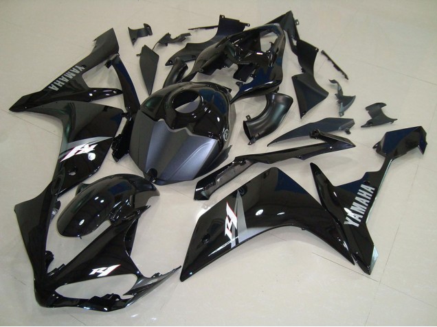 Erschwingliche Yamaha YZF R1 Motorrad Verkleidung 2007-2008 - Glanzendes Schwarz Matt Schwarz Weiss Aufkleber