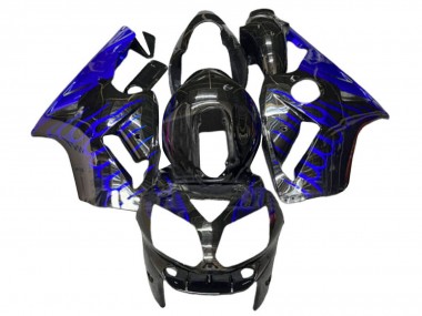 Erschwingliche Kawasaki ZX12R Motorrad Verkleidung 2000-2001 - Glanzendes Schwarz Blau Flamme