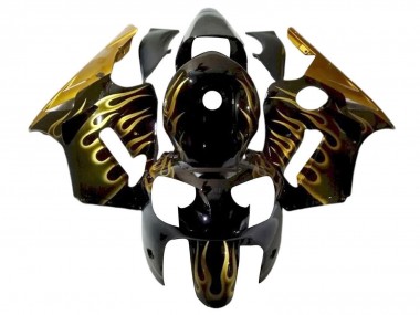 Erschwingliche Kawasaki ZX12R Motorrad Verkleidung 2000-2001 - Glanzendes Schwarz Gold Flamme