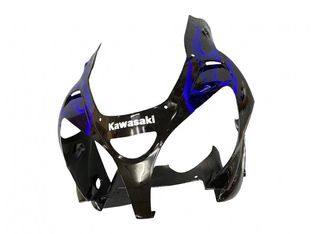Erschwingliche Kawasaki ZX9R Motorrad Verkleidung 2000-2001 - Glanzendes Schwarz Blau Flamme Weiss