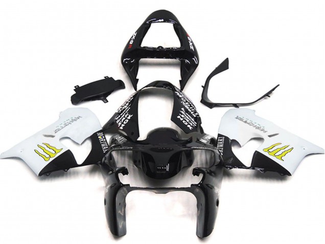 Erschwingliche Kawasaki ZX9R Motorrad Verkleidung 2002-2003 - Weiss Glanzendes Schwarz Gelb Monster