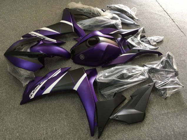 Erschwingliche Yamaha YZF R3/R25 Motorrad Verkleidung 2015-2018 - Weiss Lila Matt Schwarz