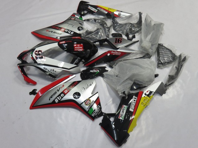 Erschwingliche Aprilia RSV4 1000 Motorrad Verkleidung 2009-2015 - Silber Rot Schwarz Gelb