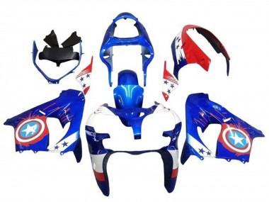 Erschwingliche Kawasaki ZX9R Motorrad Verkleidung 2002-2003 - Blau Weiss Rot Captain America Stern