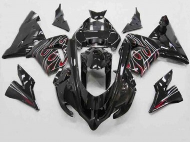 Erschwingliche Kawasaki ZX10R Motorrad Verkleidung 2004-2005 - Schwarz Rot Weiss Flamme