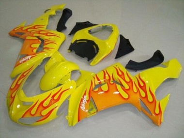 Erschwingliche Kawasaki ZX10R Motorrad Verkleidung 2006-2007 - Gelb Orange Flamme