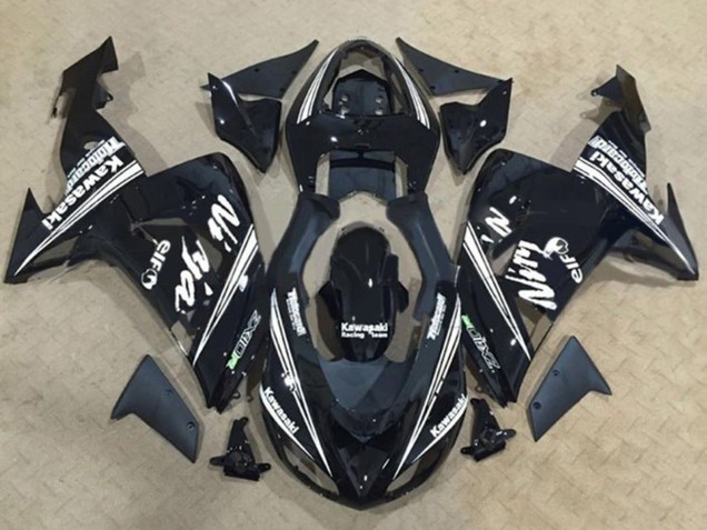 Erschwingliche Kawasaki ZX10R Motorrad Verkleidung 2006-2007 - Glanzendes Schwarz Weiss Streifen Elf
