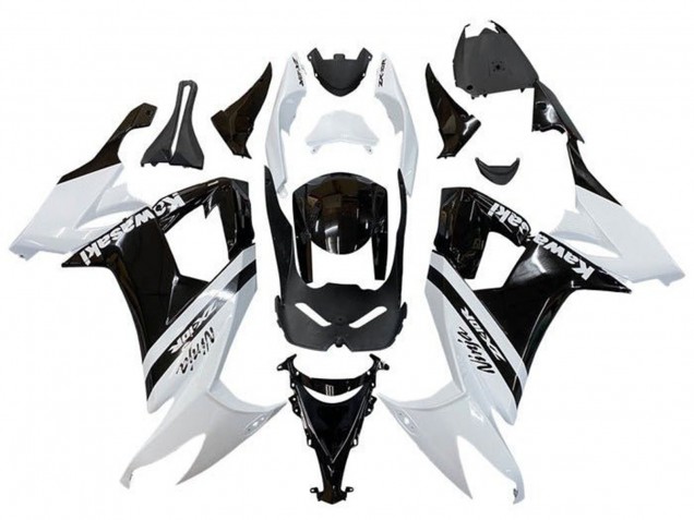 Erschwingliche Kawasaki ZX10R Motorrad Verkleidung 2008-2010 - Weiss Glanzendes Schwarz Streifen