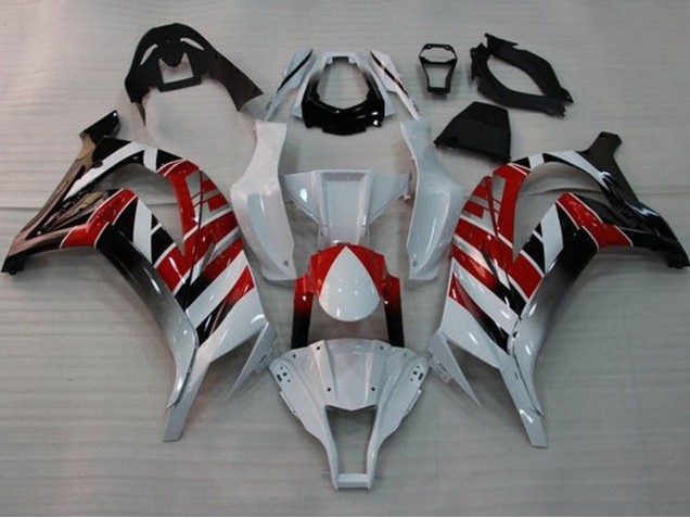Erschwingliche Kawasaki ZX10R Motorrad Verkleidung 2011-2015 - Weiss Rot Schwarz Streifen