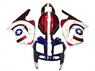 Erschwingliche Kawasaki ZX12R Motorrad Verkleidung 2000-2001 - Bonbon Rot Weiss Blau Captain America