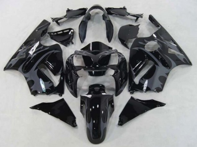 Erschwingliche Kawasaki ZX12R Motorrad Verkleidung 2002-2006 - Glanzendes Schwarz Grau Tribal