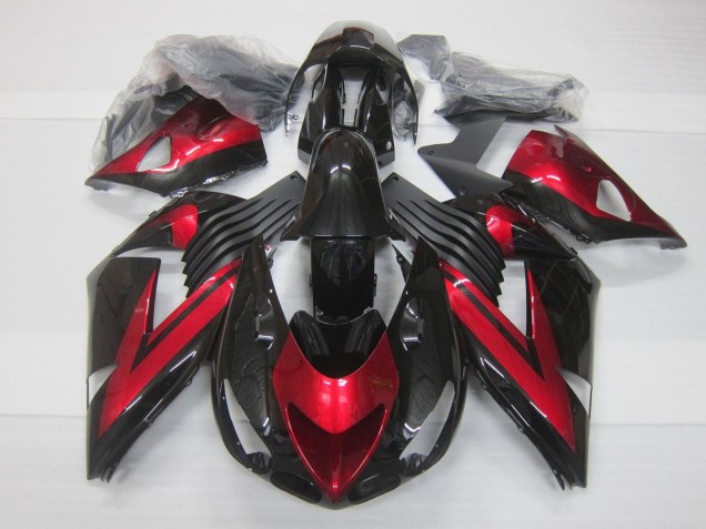 Erschwingliche Kawasaki ZX14R ZZR1400 Motorrad Verkleidung 2006-2011 - Bonbon Rot Glanzendes Schwarz