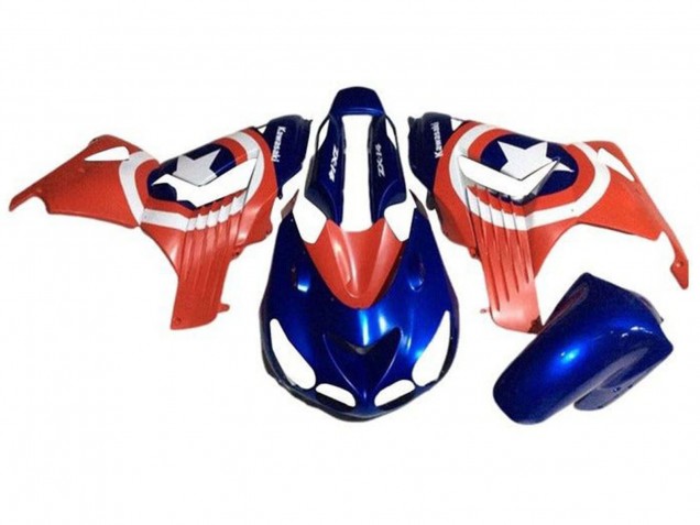 Erschwingliche Kawasaki ZX14R ZZR1400 Motorrad Verkleidung 2006-2011 - Blau Rot Weiss Stern Captain America