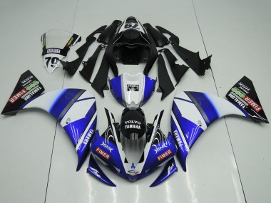 Erschwingliche Yamaha YZF R1 Motorrad Verkleidung 2012-2014 - Weiss Blau Glanzendes Schwarz Volvo Fimer Yamalube