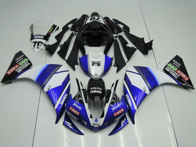 Erschwingliche Yamaha YZF R1 Motorrad Verkleidung 2012-2014 - Weiss Blau Glanzendes Schwarz Volvo Fimer Yamalube