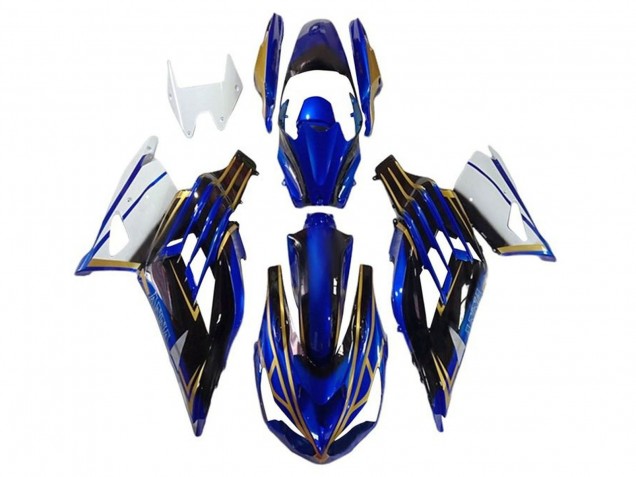 Erschwingliche Kawasaki ZX14R ZZR1400 Motorrad Verkleidung 2012-2024 - Weiss Gold Blau Schwarz Streifen