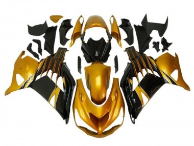 Erschwingliche Kawasaki ZX14R ZZR1400 Motorrad Verkleidung 2012-2024 - Gold Glanzendes Schwarz