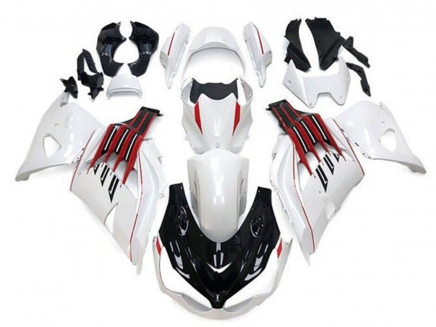 Erschwingliche Kawasaki ZX14R ZZR1400 Motorrad Verkleidung 2012-2024 - Weiss Schwarz Rot Streifen