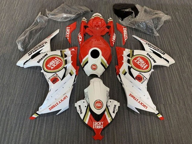 Erschwingliche Kawasaki EX300 Motorrad Verkleidung 2013-2024 - Weiss Rot Lucky Strike