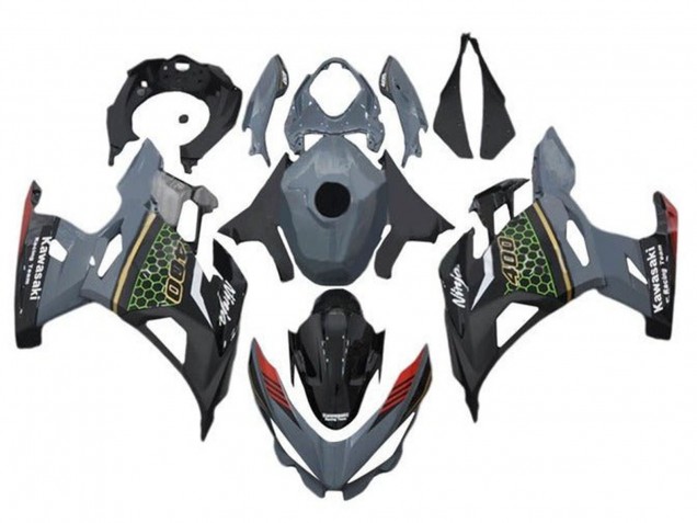 Erschwingliche Kawasaki Ninja 400 Motorrad Verkleidung 2018-2024 - Grau Schwarz Rot Bienenwabe