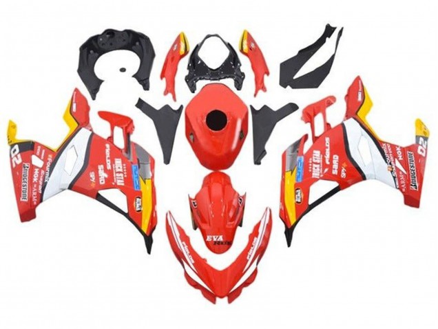 Erschwingliche Kawasaki Ninja 400 Motorrad Verkleidung 2018-2024 - Rot Weiss Gelb Schwarz Trick Star Bridgestone