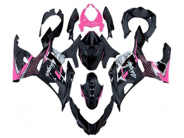 Erschwingliche Kawasaki Ninja 400 Motorrad Verkleidung 2018-2024 - Glanzendes Schwarz Rosa Weiss