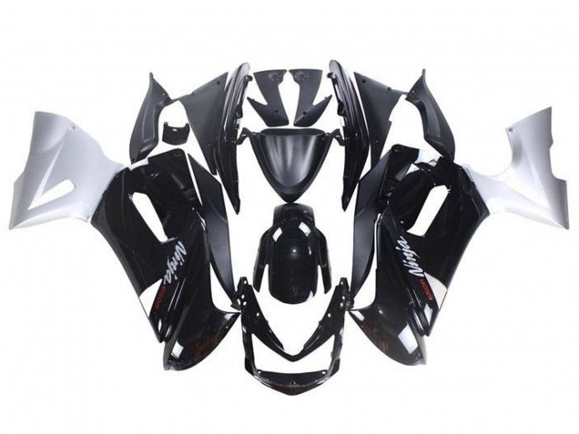 Erschwingliche Kawasaki Ninja 650 EX650 Motorrad Verkleidung 2006-2008 - Glanzendes Schwarz Weiss
