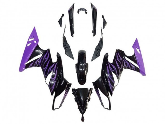 Erschwingliche Kawasaki Ninja 650 EX650 Motorrad Verkleidung 2009-2011 - Glanzendes Schwarz Lila Flamme