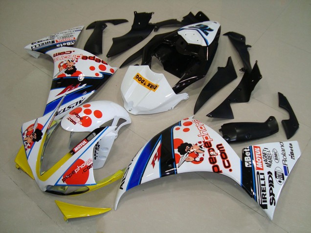 Erschwingliche Yamaha YZF R1 Motorrad Verkleidung 2012-2014 - Weiss Orange Gelb Blau Schwarz Pepe Phone