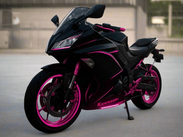 Erschwingliche Kawasaki Ninja 650 EX650 Motorrad Verkleidung 2017-2019 - Glanzendes Schwarz Rosa Streifen