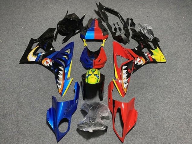 Erschwingliche BMW S1000RR Motorrad Verkleidung 2009-2014 - Blau Rot Gelb Schwarz Hai