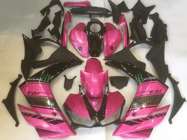 Erschwingliche Yamaha YZF R3 Motorrad Verkleidung 2015-2018 - Rosa Schwarz Grun Monster
