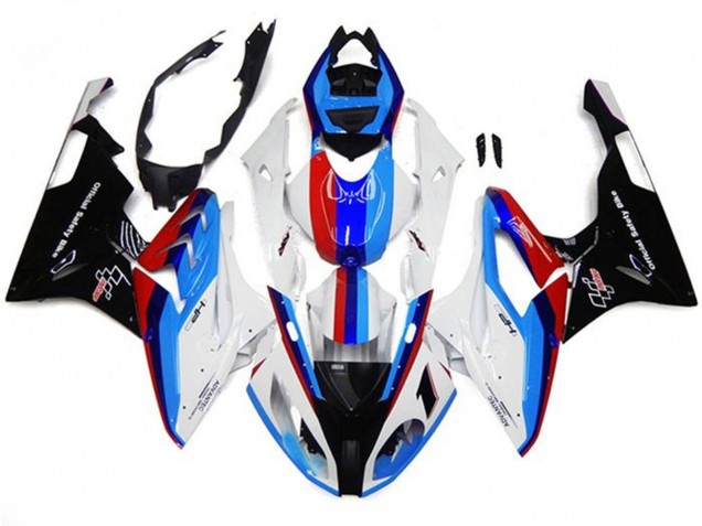 Erschwingliche BMW S1000RR Motorrad Verkleidung 2017-2018 - Weiss Blau Rot Schwarz Streifen