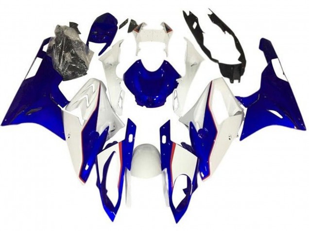 Erschwingliche BMW S1000RR Motorrad Verkleidung 2017-2018 - Weiss Blau Rot PinStreifen