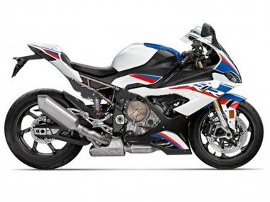 Erschwingliche BMW S1000RR Motorrad Verkleidung 2019-2022 - Weiss Blau Rot Streifen