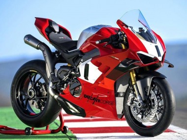 Erschwingliche Ducati Panigale V4 V4S Motorrad Verkleidung 2022-2024 - Silber Weiss Rot Corse