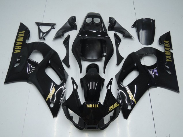 Erschwingliche Yamaha YZF R6 Motorrad Verkleidung 1998-2002 - Glanzendes Schwarz Gold Aufkleber