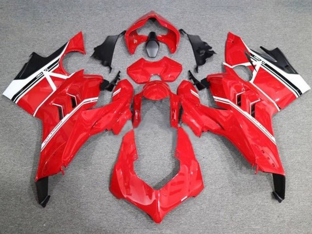 Erschwingliche Ducati Panigale V4 V4S Motorrad Verkleidung 2020-2021 - Weiss Rot Glanzendes Schwarz Streifen