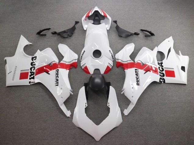 Erschwingliche Ducati Panigale V4 V4S Motorrad Verkleidung 2020-2021 - Weiss Rot Streifen